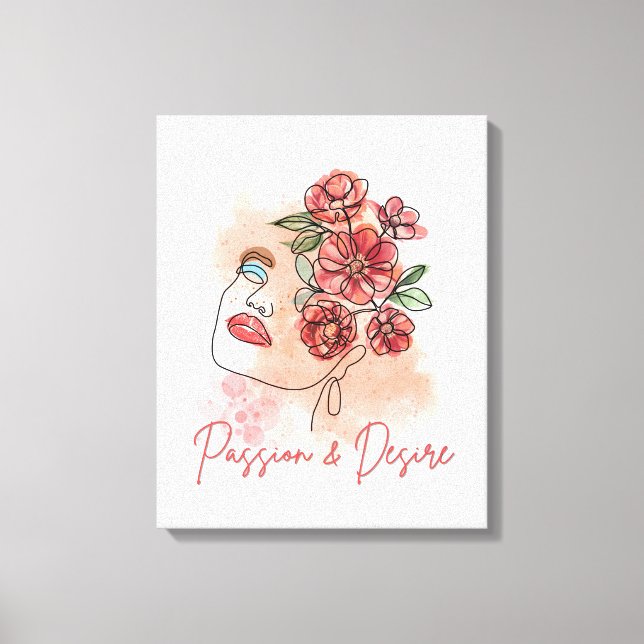 kvinna porträtt i mjuka röda färg canvastryck (Framsida)