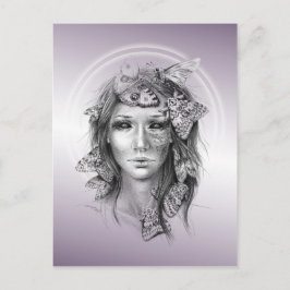 Kvinna Porträtt med moths Surreal Mörk Fantasy Art Vykort