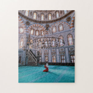 Kvinna Praying i Mosque Jigszle Puzzle Pussel
