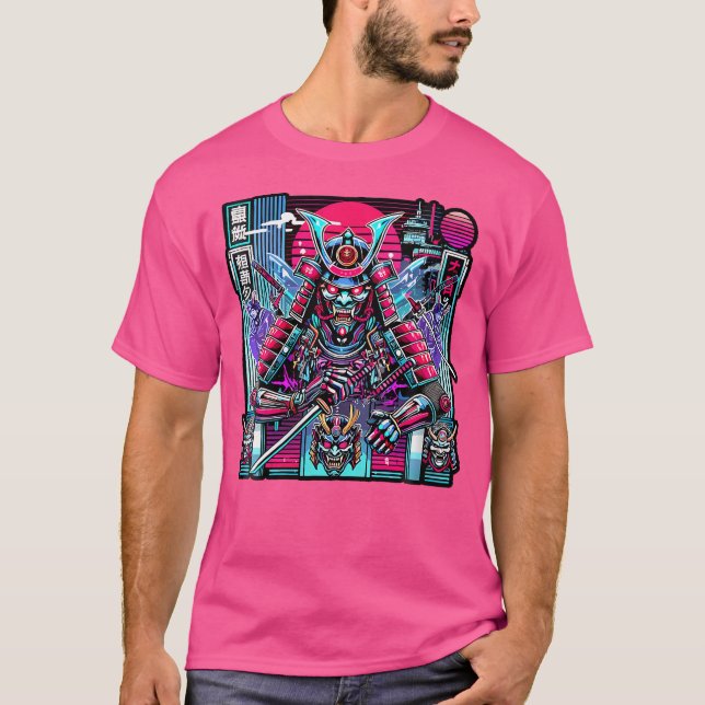 Kvinna Retro Oni Cyberpunk Samurai Arts för Bushid T Shirt (Framsida)