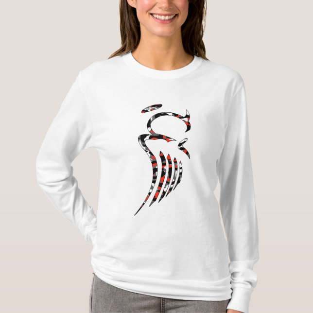 Kvinna röd Hoodie för Camo ängel T-shirt (Framsida)