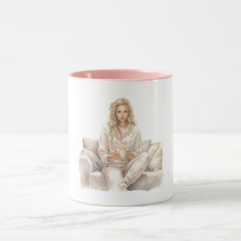 Kvinna Rodnar Bio Tid Popcorn Mugg