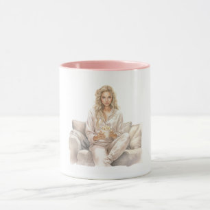 Kvinna Rodnar Bio Tid Popcorn Mugg