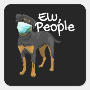 Kvinna Rolig hund med masktecken - Rotweiler Fyrkantigt Klistermärke