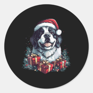 Kvinna Sankt Bernard Santa Hat Funny Julstall. Runt Klistermärke