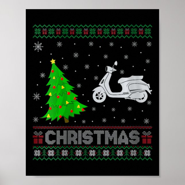 Kvinna Scooters Julafton Träd Lighting God jul Poster (Framsidan)