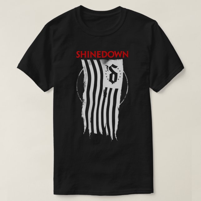 Kvinna Shinedown Shredded Flagga V-Nacke T-Shirt (Design framsida)