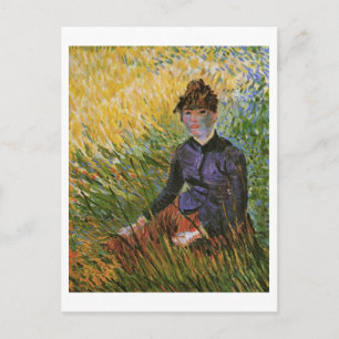 Kvinna Sitta i Grass Van Gogh Fine Art Vykort