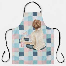 KVINNA SITTA MED BOKAR OCH HETT BEVERAGE