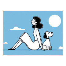 Kvinna sitter med hund under månen