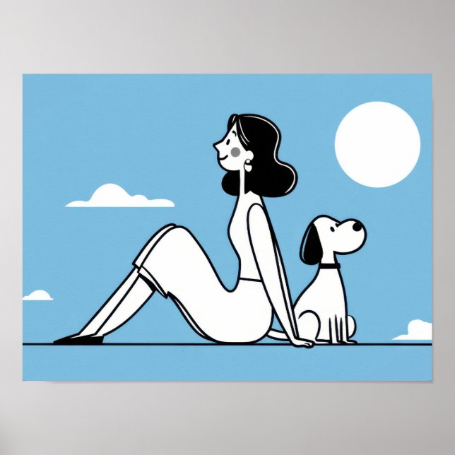 Kvinna sitter med hund under månen poster (Framsidan)