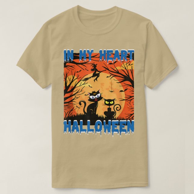 Kvinna Skary Halloween hjärtformad broom T-Shirt (Design framsida)