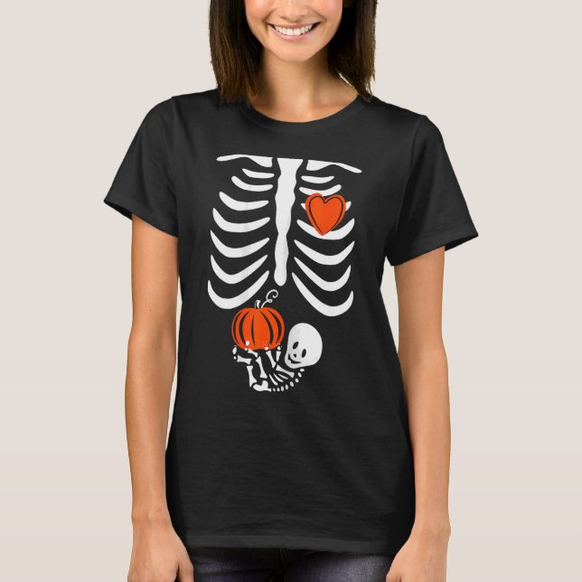 Kvinna Skeleton Baby Gravid revbensburk för höftle T Shirt (Framsida)