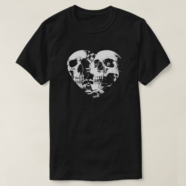 Kvinna Skeleton Heart Valentindagen Gothic Skull T Shirt (Design framsida)