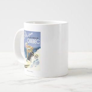 Kvinna skidåkning - både engelska och Fransk Pos Jumbo Mugg
