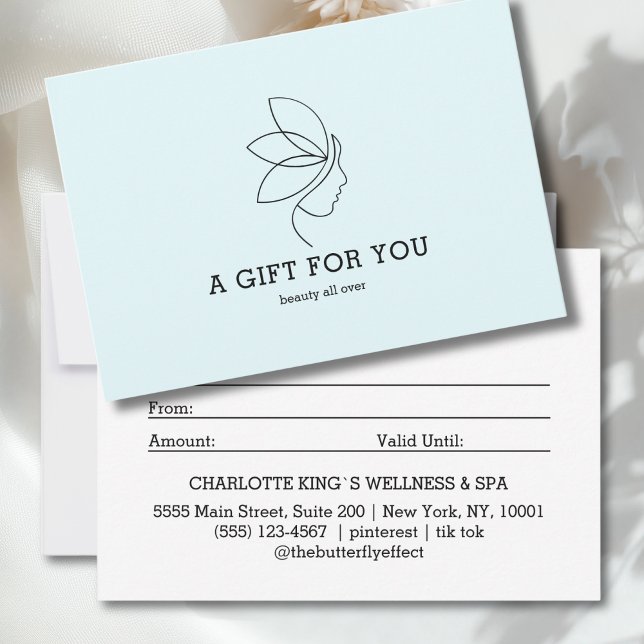 Kvinna Skönhet Linje Konst Blå Presentkort (Woman Beauty Line Art Blue Gift Certificate)