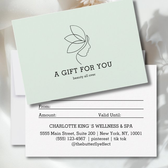 Kvinna Skönhet Linje Konst Grön Presentkort (Woman Beauty Line Art Green Gift Certificate)