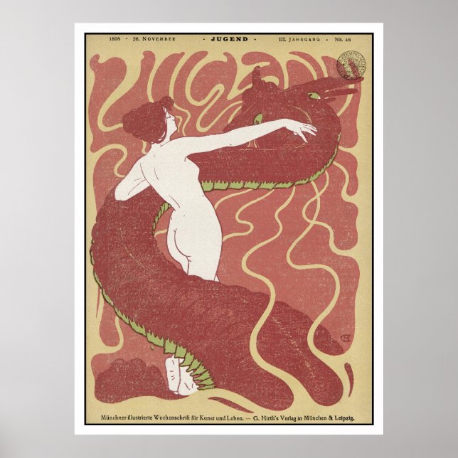 Kvinna & Snake - Art nouveau - Jugend Art Poster (Framsidan)
