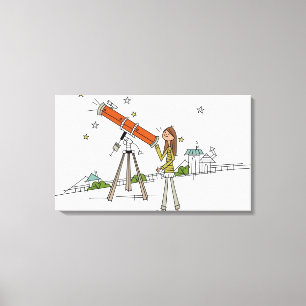 Kvinna som använder ett astronomiteleskop canvastryck