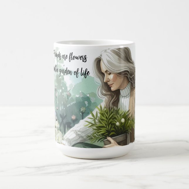 Kvinna som arbetar i blomsterträdgård Vänskapsmedd Kaffemugg (Center)