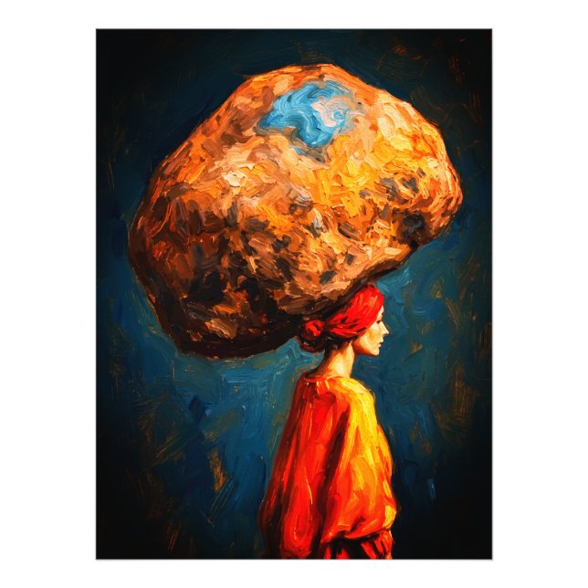 Kvinna som bär tung sten Symbolik Impasto Fototryck (Framsidan)