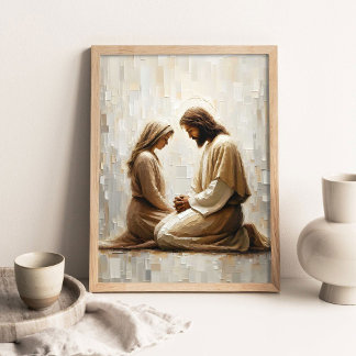 Kvinna som ber med Jesus, kristen konst, Jesus och Poster