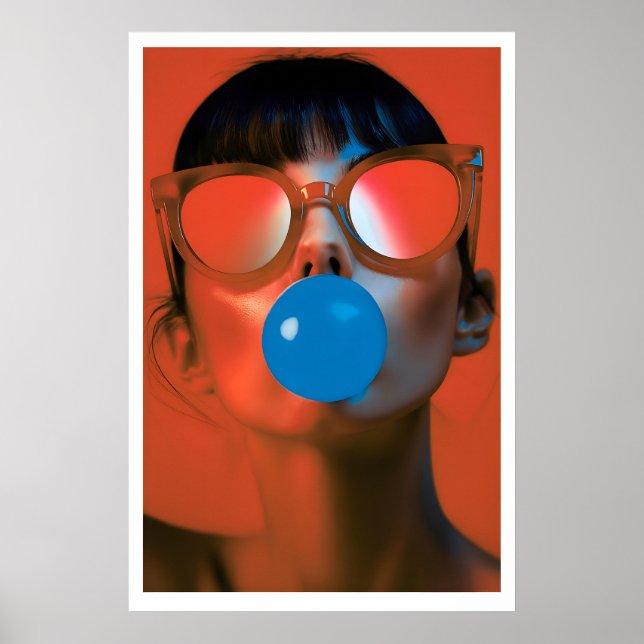 Kvinna som blåser bubblor Pop Art Print Poster (Framsidan)