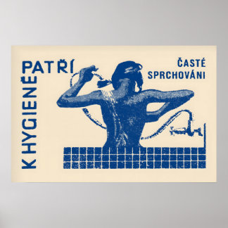 Kvinna som duschar Matchbox Art Print, tjeckiskt v Poster