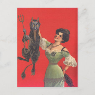 Kvinna som fångar Krampus Vykort