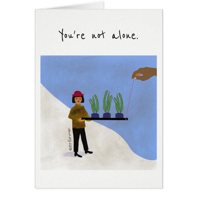 Kvinna som får en räcka (hjälp) hälsningskort (Framsidan)