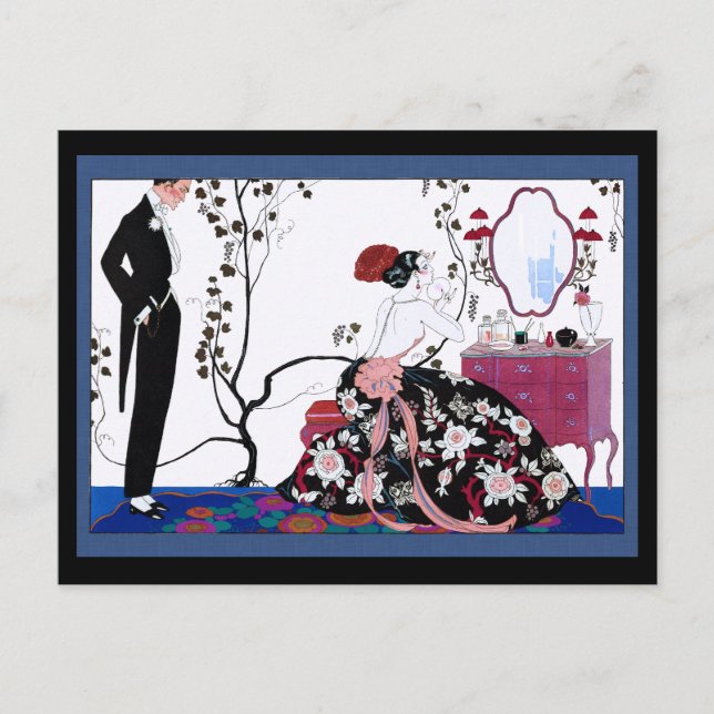 Kvinna som får redot för ett party vykort (Framsida)