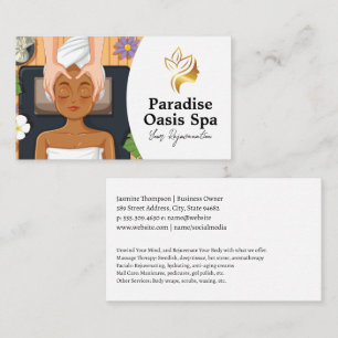 Kvinna som får spa ansiktsbehandling och massage visitkort