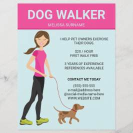 Kvinna som går med hund med en brun hund illustrat reklamblad