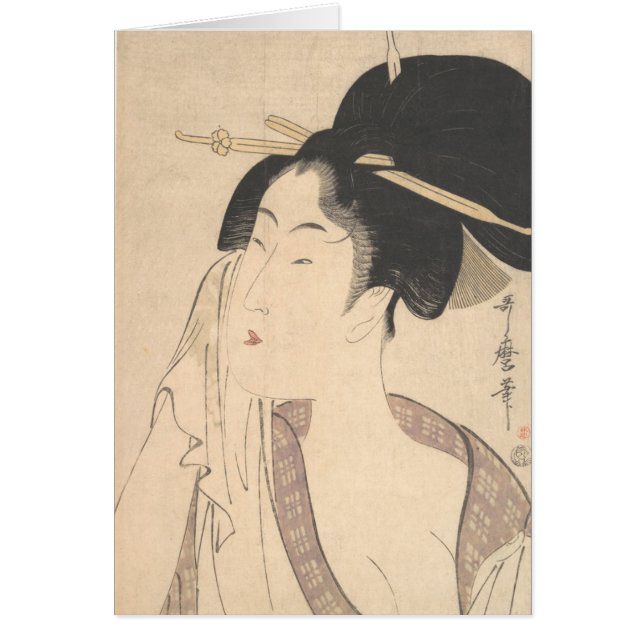 Kvinna som kopplar av efter henne badet hälsningskort (Framsidan)