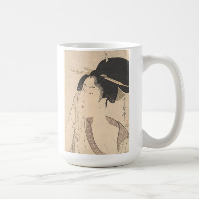 Kvinna som kopplar av efter henne badet kaffemugg (Höger)