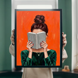 Kvinna som läser bok Oljemålning Bibliotek Väggkon Poster