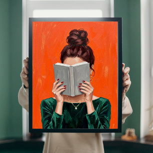 Kvinna som läser bok Oljemålning Bibliotek Väggkon Poster