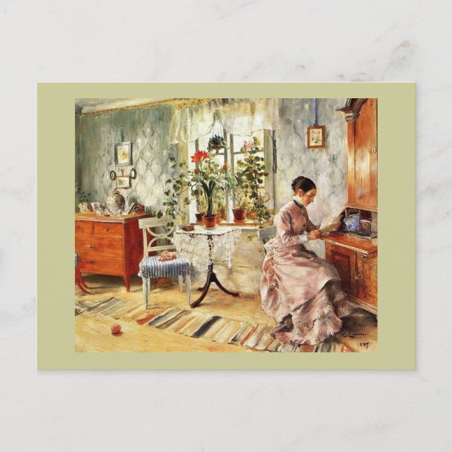 Kvinna som läser ett brev vykort (Framsida)