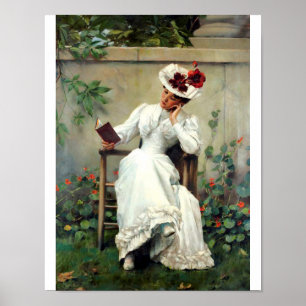 Kvinna som läser i en Garden-Poster Poster