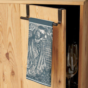 Kvinna som läser i trädgården kökshandduk