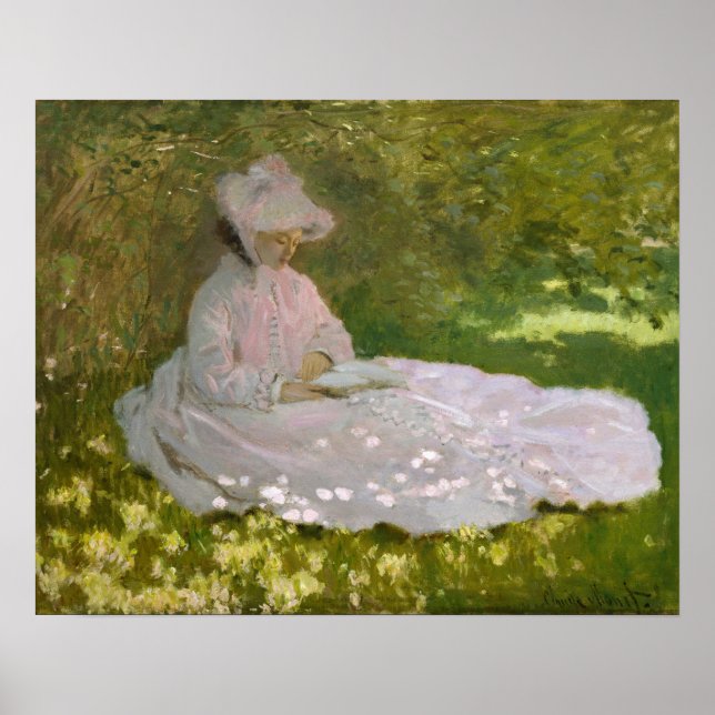 Kvinna som läser Springtime Monet Poster (Framsidan)