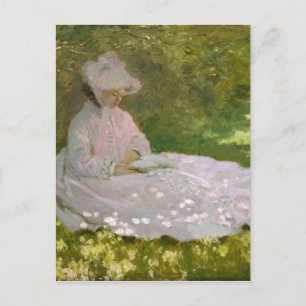 Kvinna som läser Springtime Monet Vykort