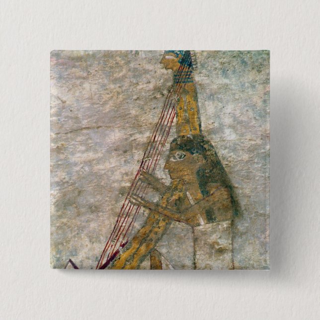 Kvinna som leker en välvd harpa knapp (Framsida)