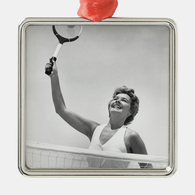 Kvinna som leker tennis 2 julgransprydnad metall (Framsidan)