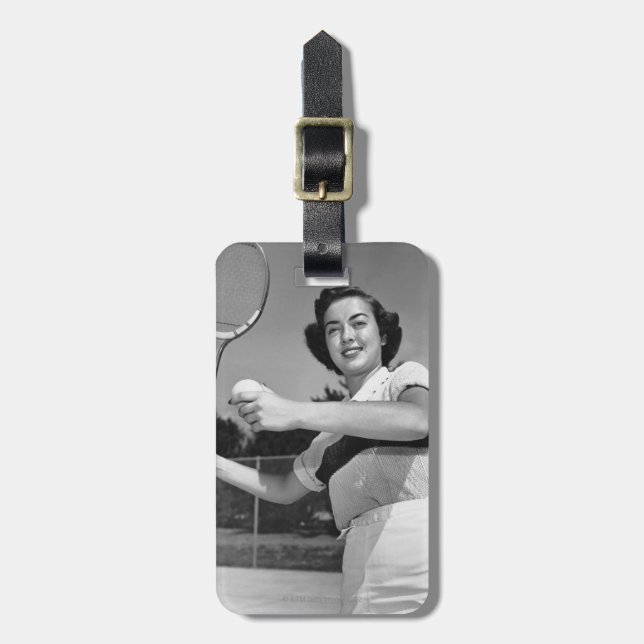 Kvinna som leker tennis 3 bagagebricka (Vertikal Framsida)