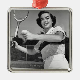 Kvinna som leker tennis 3 julgransprydnad metall
