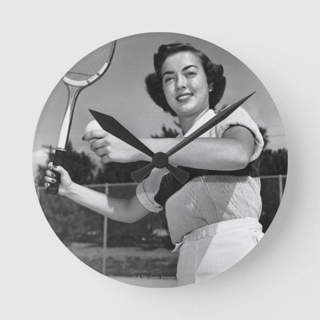Kvinna som leker tennis 3 rund klocka (Framsida)