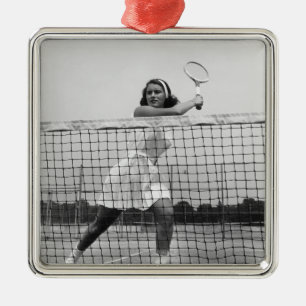 Kvinna som leker tennis julgransprydnad metall