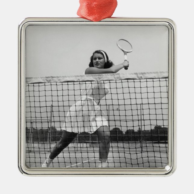Kvinna som leker tennis julgransprydnad metall (Framsidan)