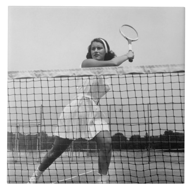Kvinna som leker tennis kakelplatta (Framsidan)